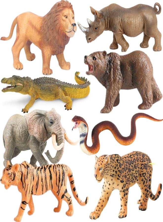 Mallexo مجموعة ألعاب حيوانات الغابة من ماليكسو، 8 قطع، للأطفال: مجسمات واقعية لثعبان، تمساح، أسد، ونمر. مجموعة ألعاب حيوانات الغابة للأولاد والبنات، هدية عيد ميلاد للأطفال، قطع ديكور. - Image 1